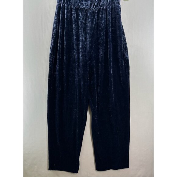Nine.Eight Jumpsuit Size 18 Drape Front Sleeveless Velvet Straight Leg Blue - Picture 4 of 13